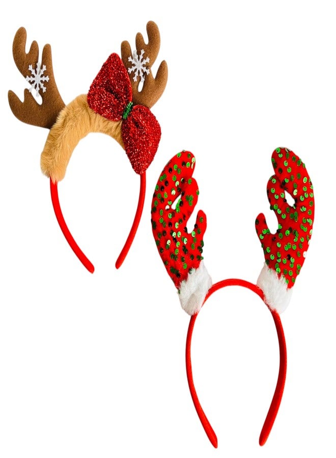 PartyToko 2pcs Christmas Headbands Adorable Luminous Hair Hoops Headdress Santa Claus Snowman Headband for Christmas Costume and Decoration - Pack of 2pcs - Image 1